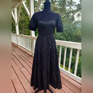 Cottagecore Witchy Black Puff Sleeve Tiered Midaxi Dress